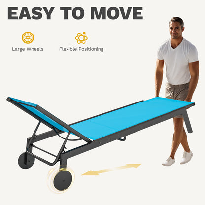 DWVO Outdoor Chaise Lounge Set, 2 Patio Chaise Lounge Chairs with Side Table, Textile Pool Loungers with 5-Level Backrest and Wheels for Beach, Lawn, Porch, Garden (Blue) - CookCave