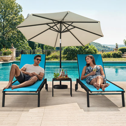 DWVO Outdoor Chaise Lounge Set, 2 Patio Chaise Lounge Chairs with Side Table, Textile Pool Loungers with 5-Level Backrest and Wheels for Beach, Lawn, Porch, Garden (Blue) - CookCave