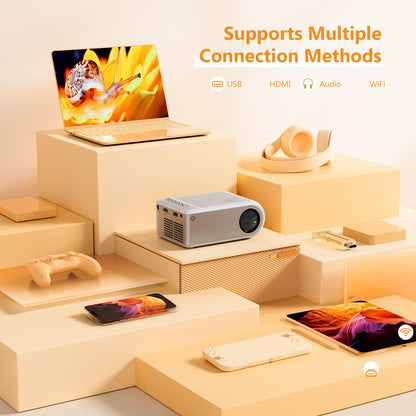 DZA Mini Projector with WiFi, Outdoor Portable Projector Supports 1080P with Synchronize Smartphone Screen for iPhone, Movie Projector for Home Theater Compatible with iOS/Android/PC/TV Stick/HDMI - CookCave