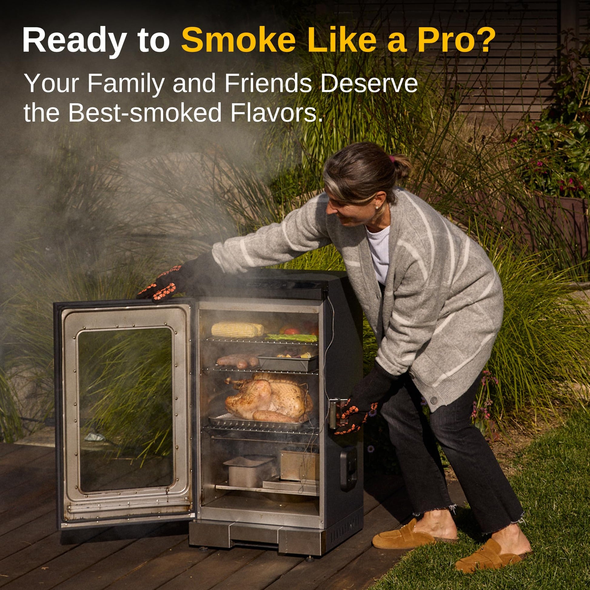 EAST OAK 30" Electric Smoker, Outdoor Smoker with Glass Door & Meat Thermometer, 725 Sq Inch Large Capacity, 4 Detachable Racks for Backyard BBQ, Party, Outdoor Cooking Night Blue - CookCave