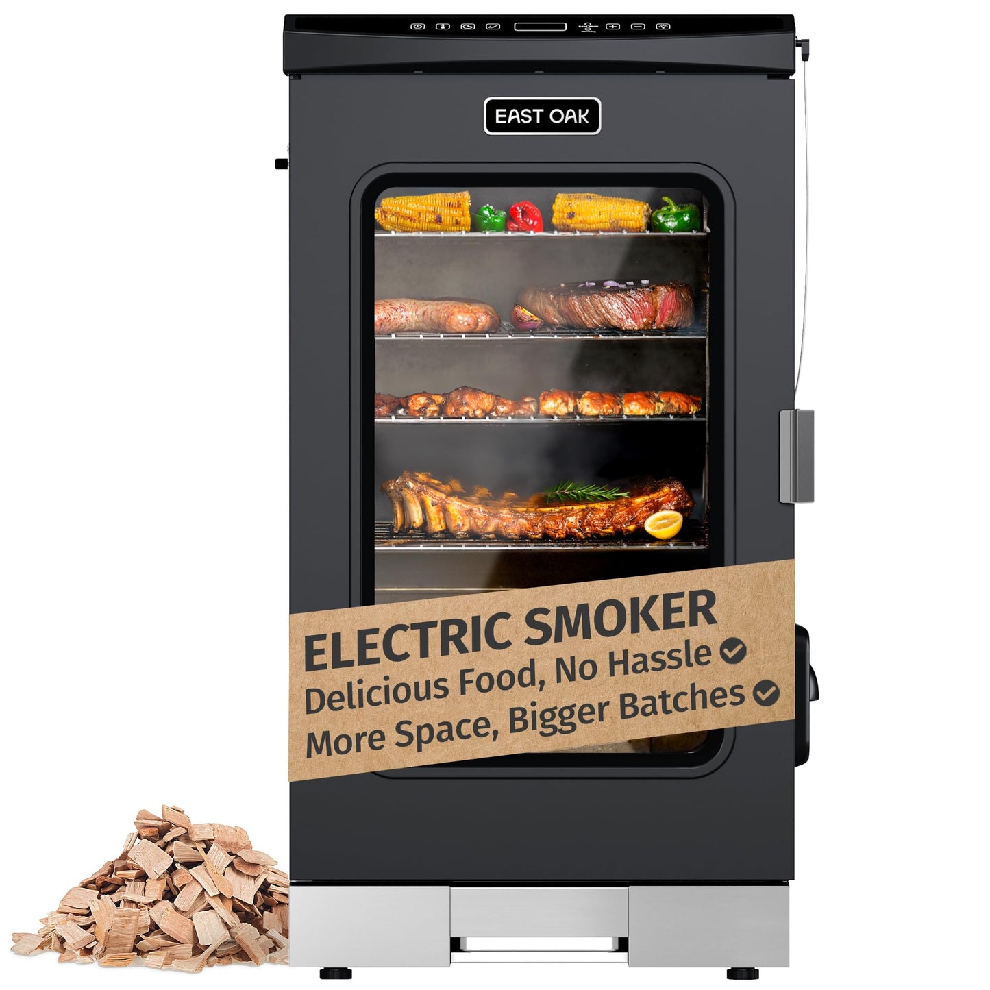 EAST OAK 30" Electric Smoker, Outdoor Smoker with Glass Door & Meat Thermometer, 725 Sq Inch Large Capacity, 4 Detachable Racks for Backyard BBQ, Party, Outdoor Cooking Night Blue - CookCave