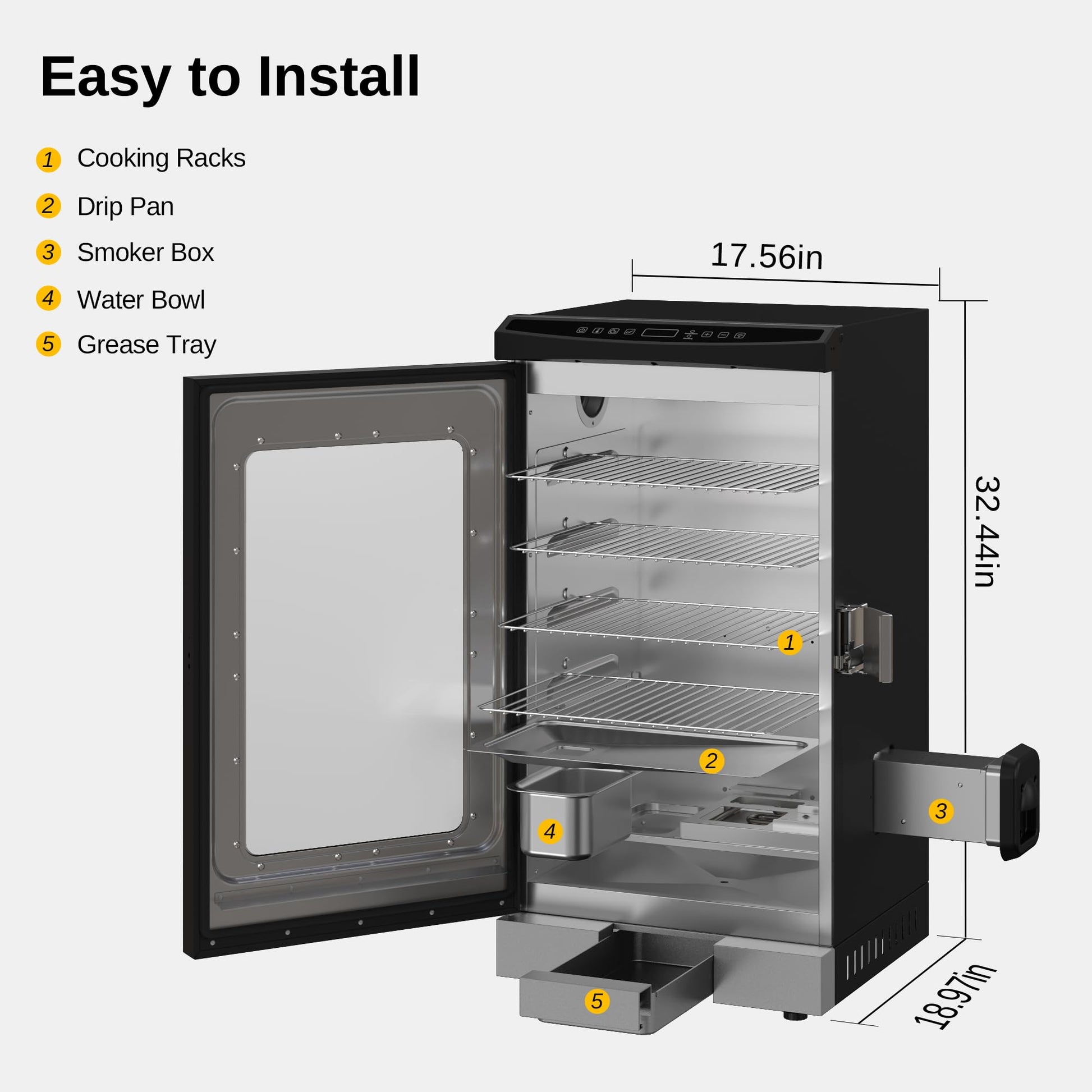 EAST OAK 30" Electric Smoker, Outdoor Smoker with Glass Door & Meat Thermometer, 725 Sq Inch Large Capacity, 4 Detachable Racks for Backyard BBQ, Party, Outdoor Cooking Night Blue - CookCave