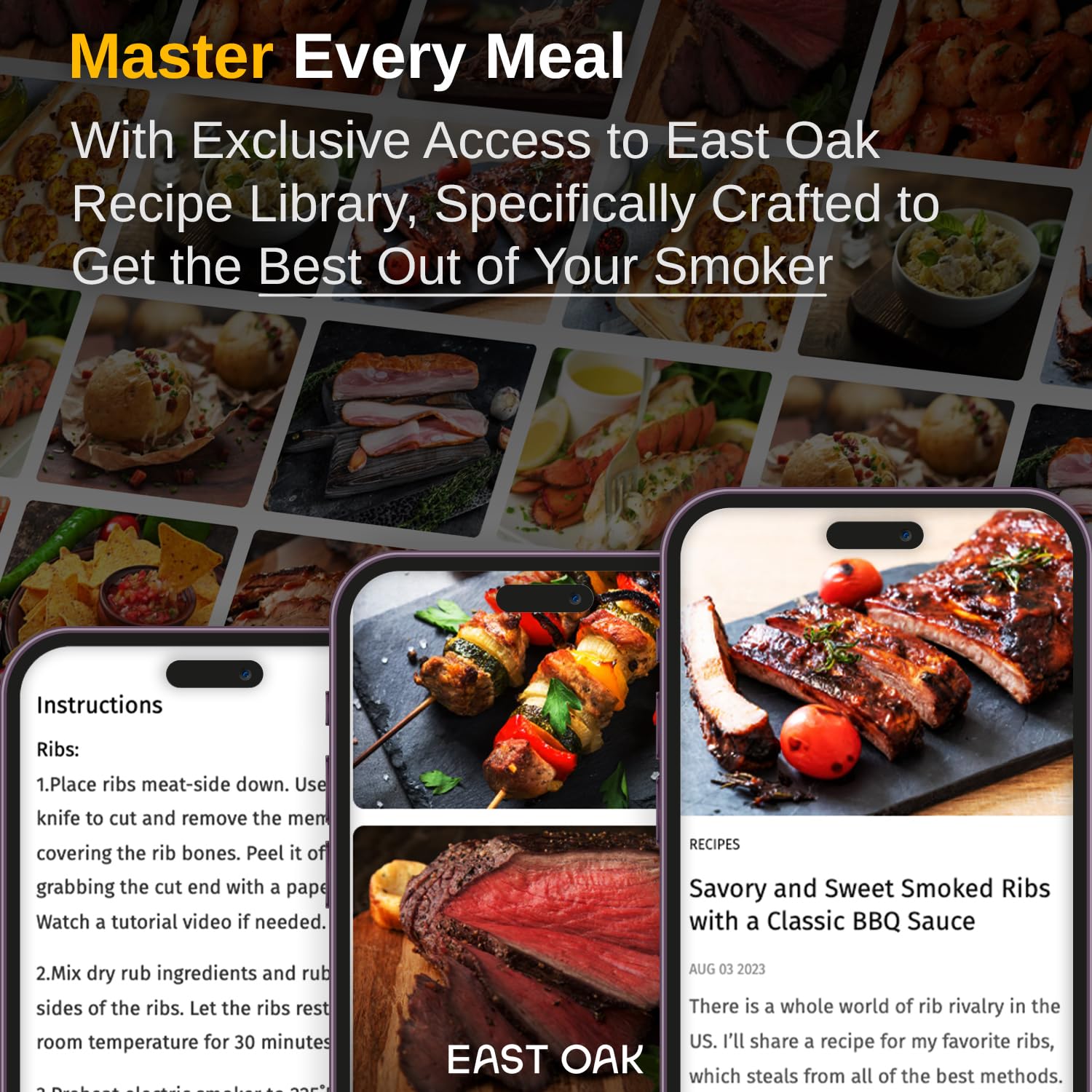 EAST OAK 30" Electric Smoker, Outdoor Smoker with Glass Door & Meat Thermometer, 725 Sq Inch Large Capacity, 4 Detachable Racks for Backyard BBQ, Party, Outdoor Cooking Night Blue - CookCave