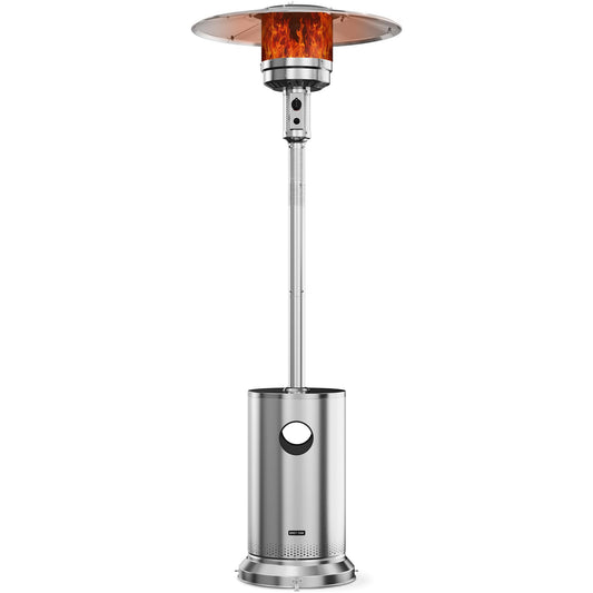 EAST OAK 48,000 BTU Patio Heater for Outdoor Use With Round Table Design, Double-Layer Stainless Steel Burner and Wheels, Outdoor Patio Heater for Home and Commercial, Stainless Steel - CookCave