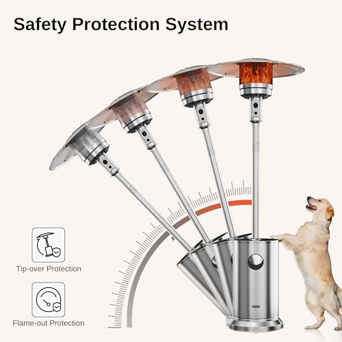 EAST OAK 48,000 BTU Patio Heater for Outdoor Use With Round Table Design, Double-Layer Stainless Steel Burner and Wheels, Outdoor Patio Heater for Home and Commercial, Stainless Steel - CookCave