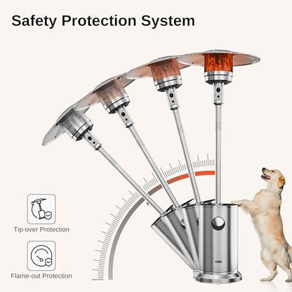 EAST OAK 48,000 BTU Patio Heater for Outdoor Use With Round Table Design, Double-Layer Stainless Steel Burner and Wheels, Outdoor Patio Heater for Home and Commercial, Stainless Steel - CookCave