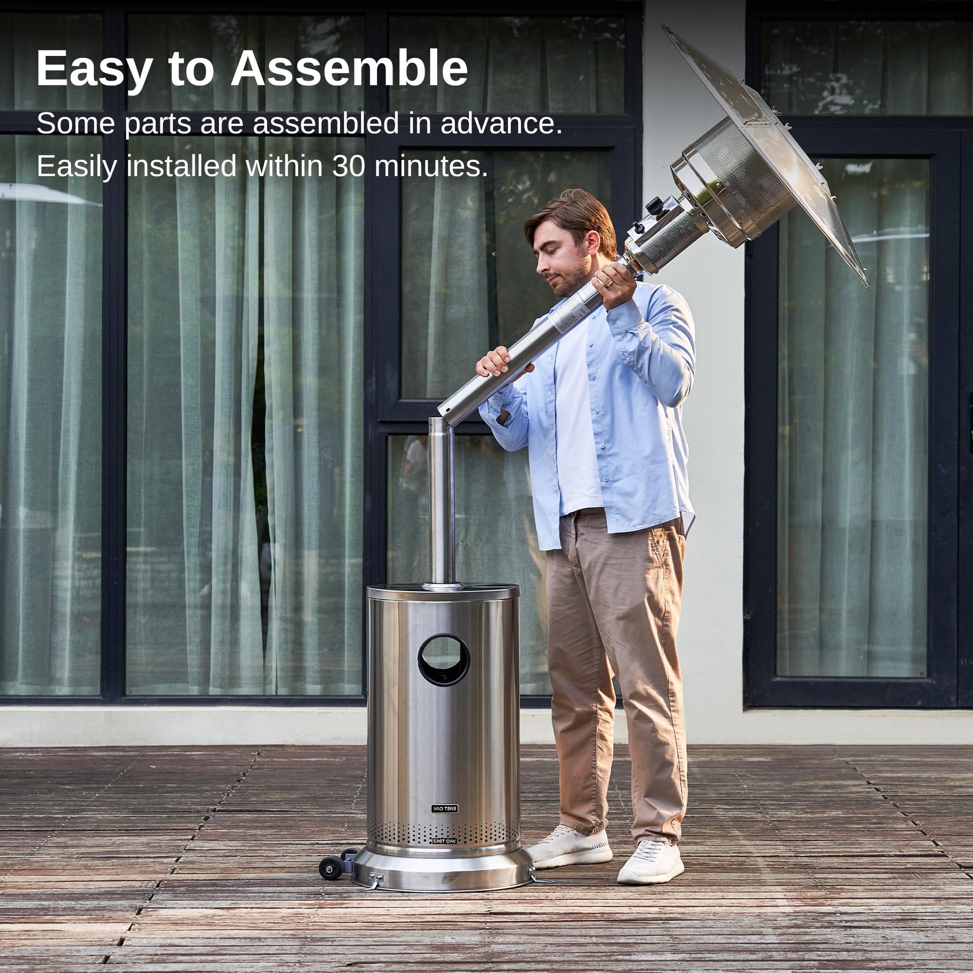 EAST OAK 48,000 BTU Patio Heater for Outdoor Use With Round Table Design, Double-Layer Stainless Steel Burner and Wheels, Outdoor Patio Heater for Home and Commercial, Stainless Steel - CookCave