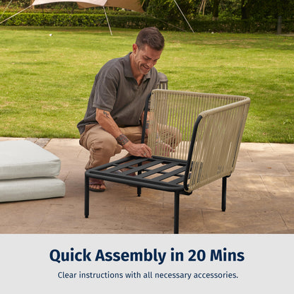 EAST OAK 5-Piece Montauk Modular Patio Furniture Set, Outdoor Corner Sofa with Cushion and Glass Coffee Table, Modern Patio Conversation Set for Garden, Backyard and Porch, Beige & Grey - CookCave