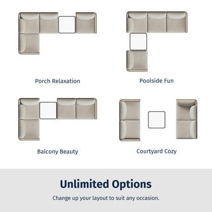 EAST OAK 5-Piece Montauk Modular Patio Furniture Set, Outdoor Corner Sofa with Cushion and Glass Coffee Table, Modern Patio Conversation Set for Garden, Backyard and Porch, Beige & Grey - CookCave