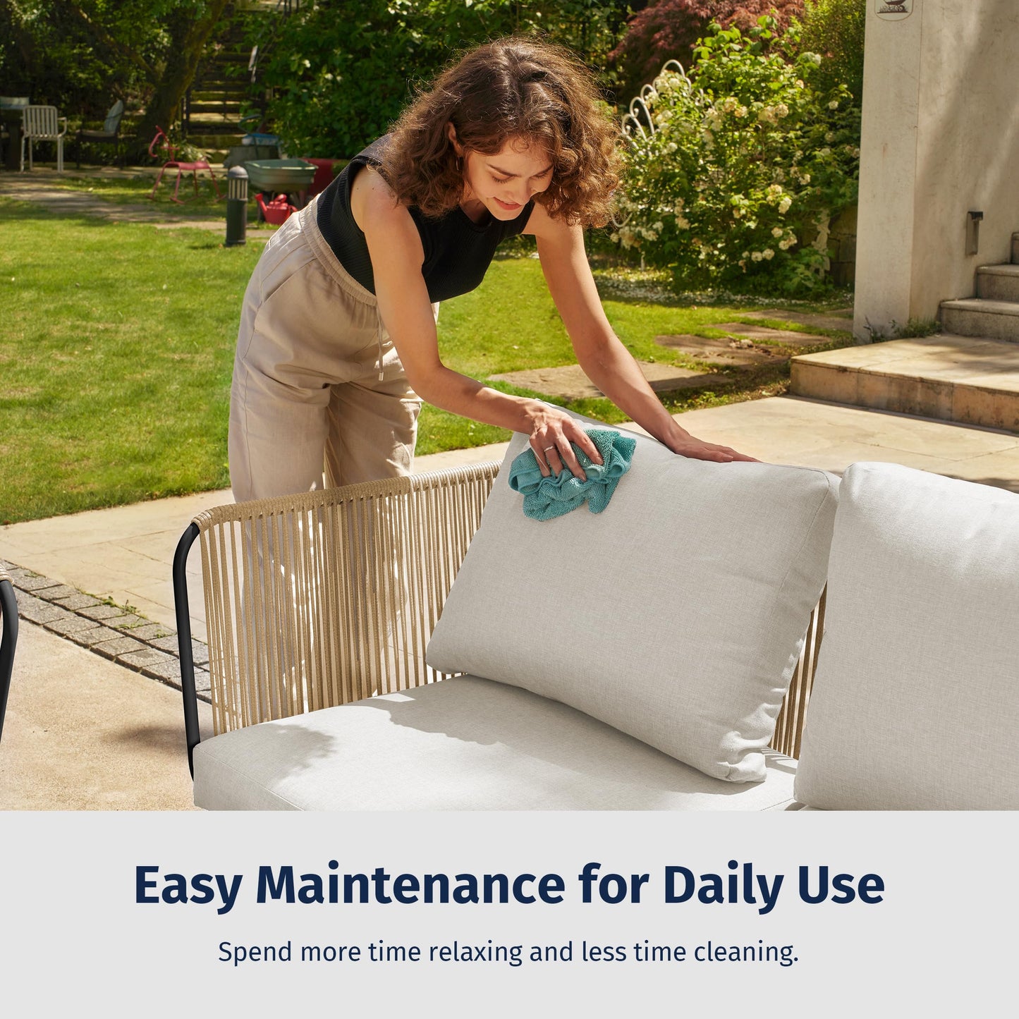 EAST OAK 5-Piece Montauk Modular Patio Furniture Set, Outdoor Corner Sofa with Cushion and Glass Coffee Table, Modern Patio Conversation Set for Garden, Backyard and Porch, Beige & Grey - CookCave