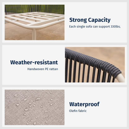 EAST OAK 5-Piece Montauk Modular Patio Furniture Set, Outdoor Corner Sofa with Cushion and Glass Coffee Table, Modern Patio Conversation Set for Garden, Backyard and Porch, Beige & Grey - CookCave