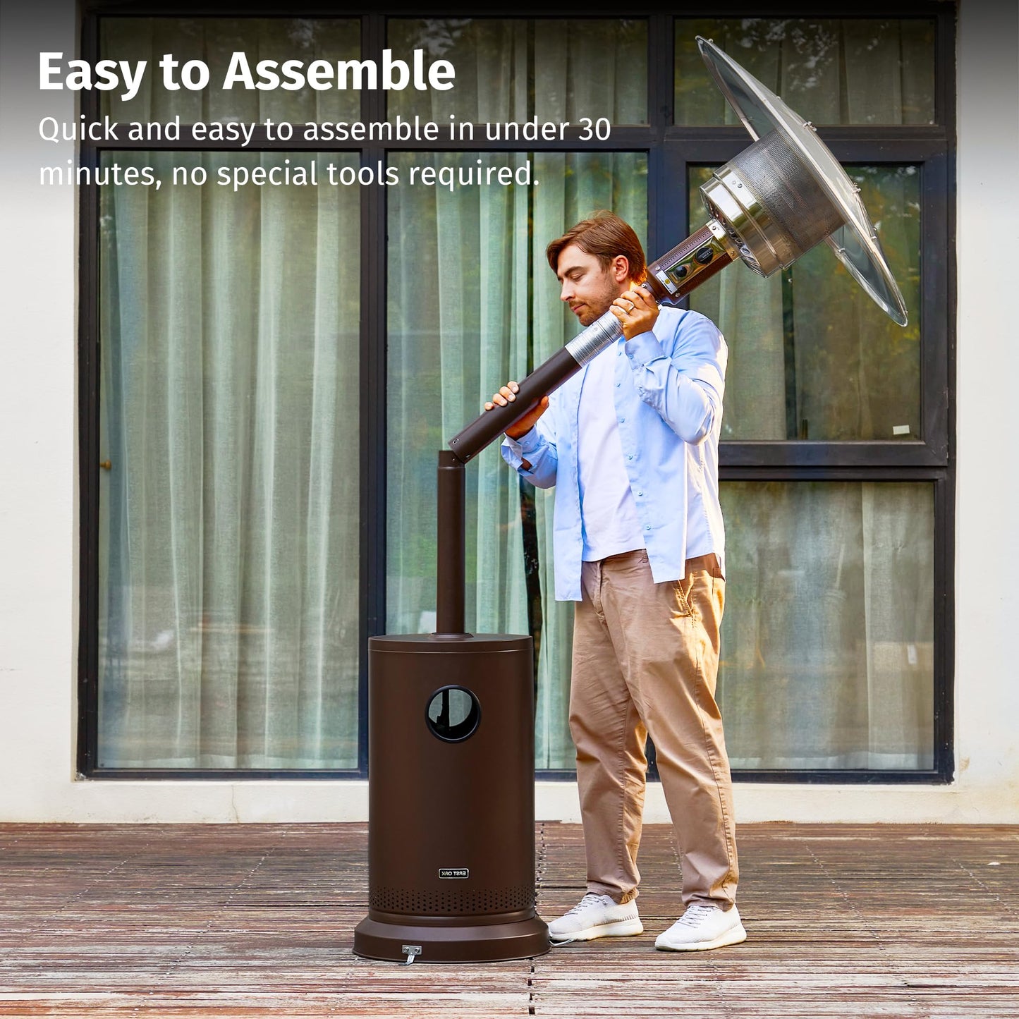 EAST OAK 50,000 BTU Patio Heater for Outdoor Use With Double-Layer Stainless Steel Burner, Round Table Design and Wheels, Outdoor Patio Heater for Commercial and Home, Bronze - CookCave