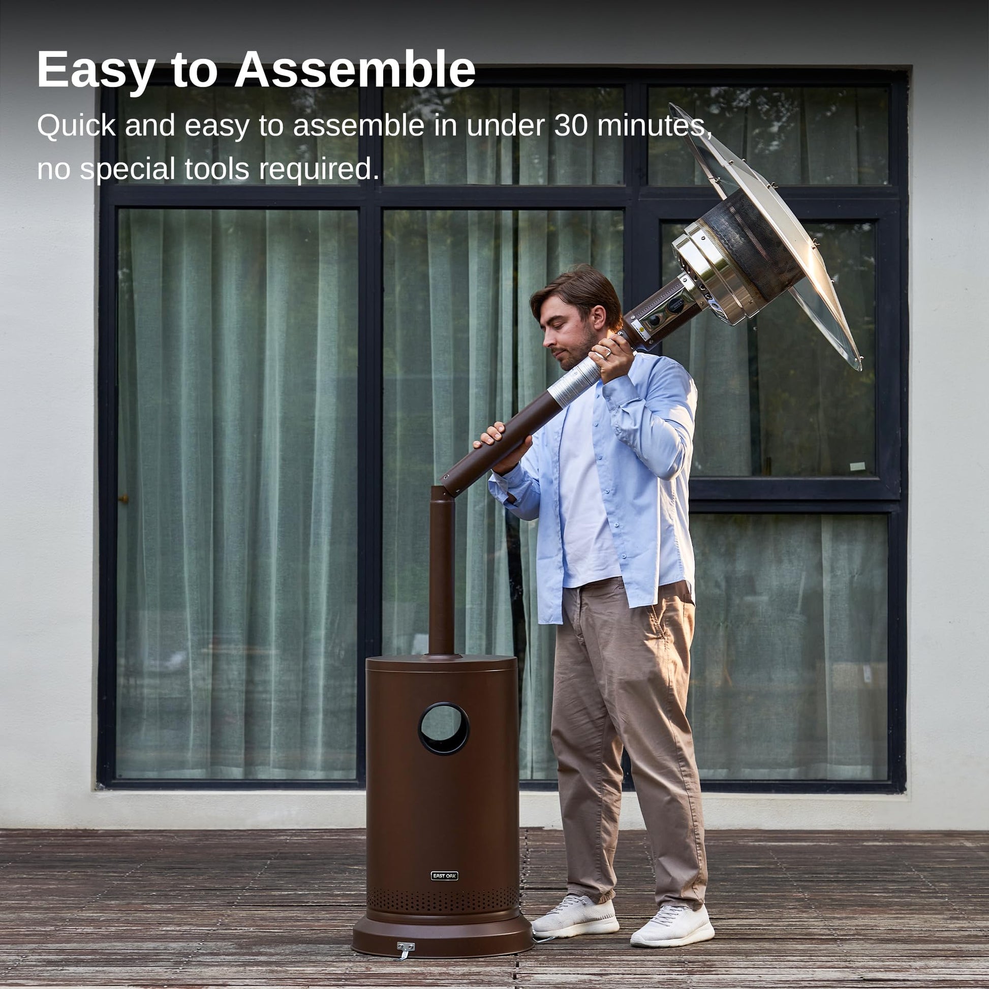 EAST OAK 50,000 BTU Patio Heater for Outdoor Use With Round Table Design, Double-Layer Stainless Steel Burner and Wheels, Outdoor Patio Heater for Home and Commercial, Bronze, 31.9" x 31.9" x 86.6" - CookCave