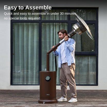 EAST OAK 50,000 BTU Patio Heater for Outdoor Use With Round Table Design, Double-Layer Stainless Steel Burner and Wheels, Outdoor Patio Heater for Home and Commercial, Bronze, 31.9" x 31.9" x 86.6" - CookCave