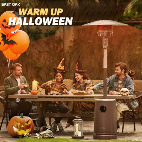 EAST OAK 50,000 BTU Patio Heater with Sand Box, Table Design, Double-Layer Stainless Steel Burner, Wheels, Triple Protection System, Outdoor Heater for Home and Residential, Pinecone - CookCave