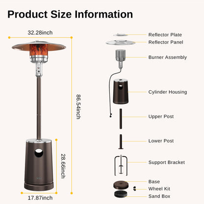 EAST OAK 50,000 BTU Patio Heater with Sand Box, Table Design, Double-Layer Stainless Steel Burner, Wheels, Triple Protection System, Outdoor Heater for Home and Residential, Pinecone - CookCave