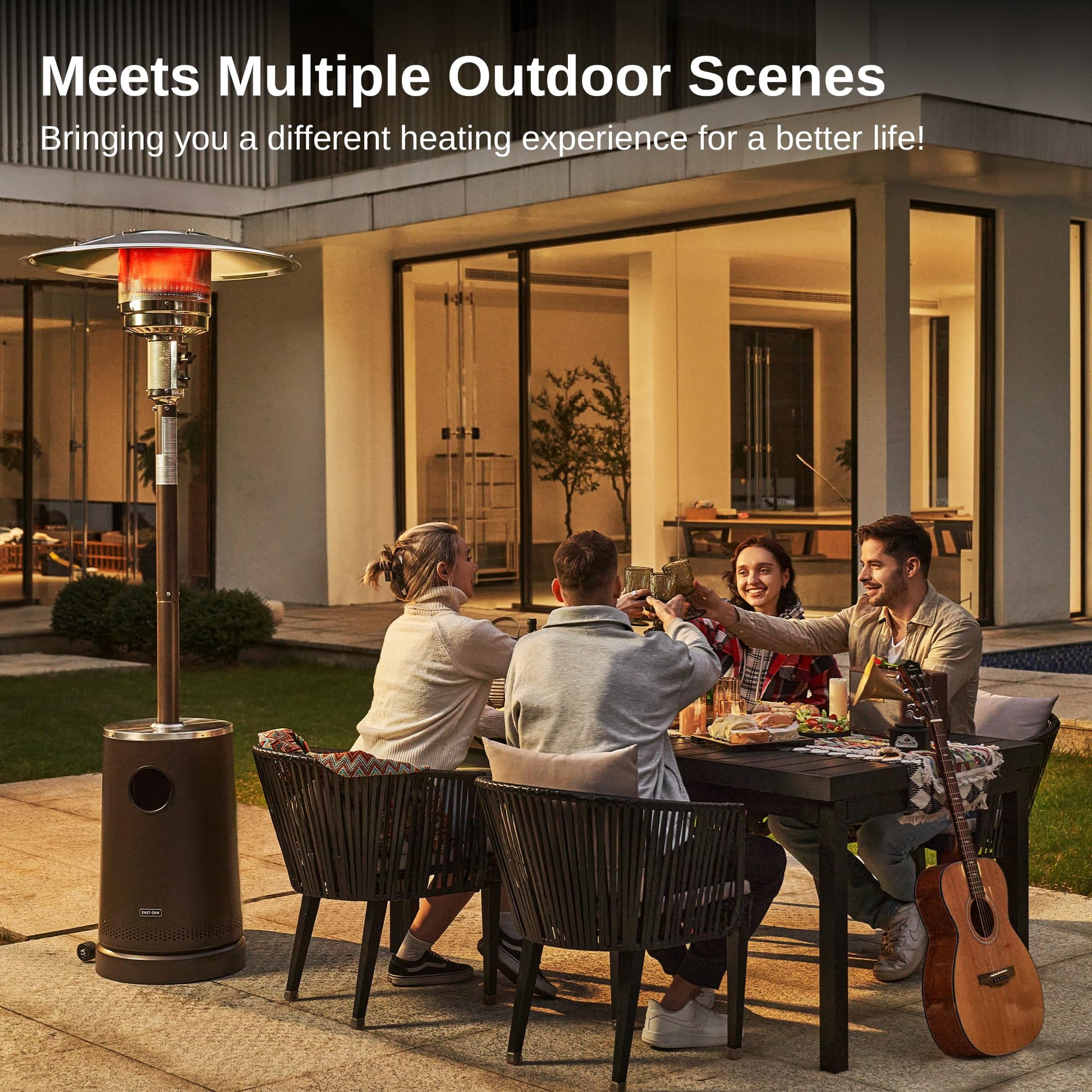 EAST OAK 50,000 BTU Patio Heater with Sand Box, Table Design, Double-Layer Stainless Steel Burner, Wheels, Triple Protection System, Outdoor Heater for Home and Residential, Pinecone - CookCave