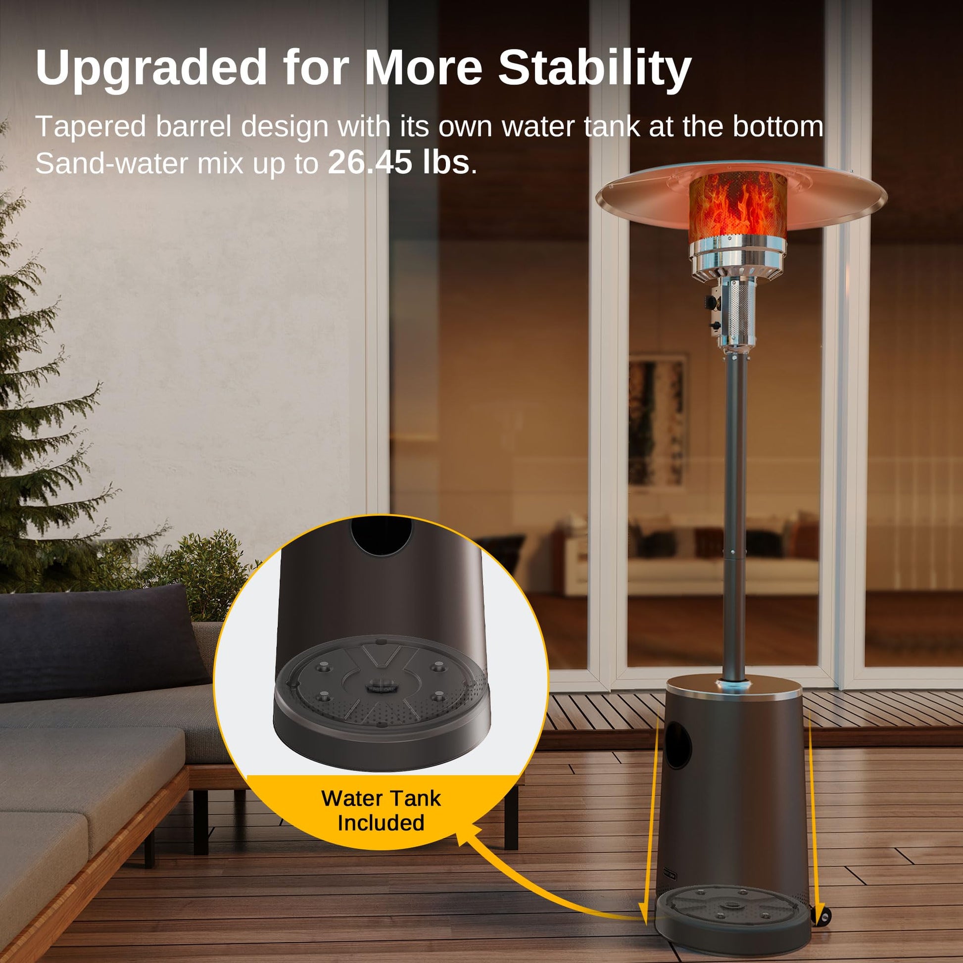 EAST OAK 50,000 BTU Patio Heater with Sand Box, Table Design, Double-Layer Stainless Steel Burner, Wheels, Triple Protection System, Outdoor Heater for Home and Residential, Pinecone - CookCave
