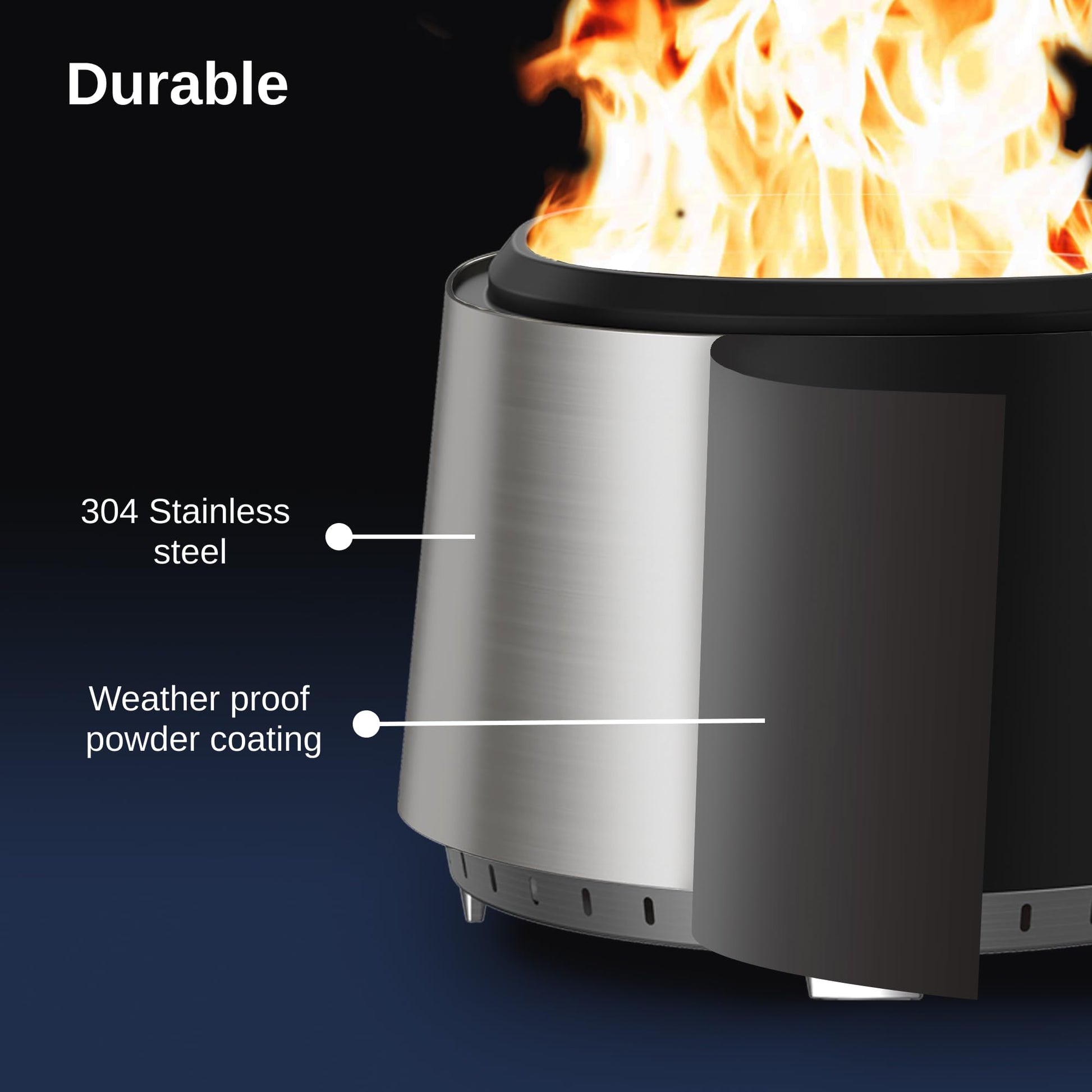 EAST OAK Camber Smokeless Fire Pit 29'' for Outdoor Patio, 304 Stainless Steel Wood Burning Fireplace, Portable Bonfire Pit with Poker, Stand & Removable Ash Pan for Camping - CookCave