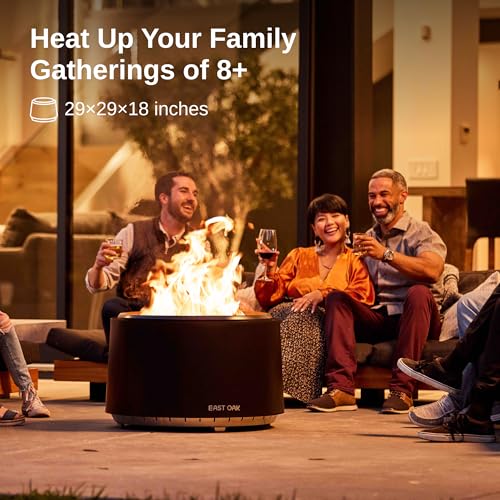 EAST OAK Camber Smokeless Fire Pit 29'' for Outdoor Patio, 304 Stainless Steel Wood Burning Fireplace, Portable Bonfire Pit with Poker, Stand & Removable Ash Pan for Camping - CookCave