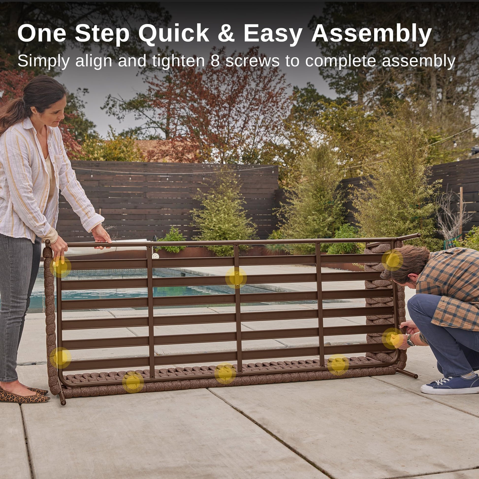 EAST OAK Life Chatter Patio Furniture Set 5 Pieces, Outdoor Furniture 5-Seat Sofa with Two Round Coffee Table, Waterproof Thick Cushion Deep Seating for Porch, Balcony, Chestnut Brown & Creamy Apricot - CookCave