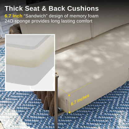 EAST OAK Life Chatter Patio Furniture Set 5 Pieces, Outdoor Furniture 5-Seat Sofa with Two Round Coffee Table, Waterproof Thick Cushion Deep Seating for Porch, Balcony, Chestnut Brown & Creamy Apricot - CookCave