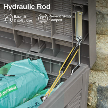 EAST OAK Outdoor Storage Box, 100 Gallon Deck Box, Waterproof Resin Storage Bench for Patio Cushions, Gardening Tools, Pool Accessories, Lockable, UV Resistant, Grey - CookCave