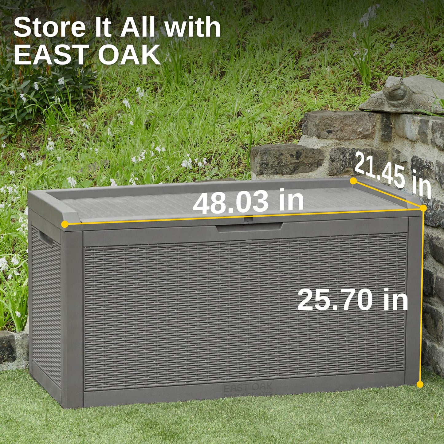 EAST OAK Outdoor Storage Box, 100 Gallon Deck Box, Waterproof Resin Storage Bench for Patio Cushions, Gardening Tools, Pool Accessories, Lockable, UV Resistant, Grey - CookCave