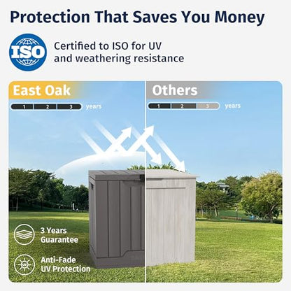 EAST OAK Outdoor Storage Box | 31 Gallon Deck Box Indoor and Outdoor Use | Waterproof Resin Storage Bin with Latch for Patio Cushions, Gardening Tools | UV Resistant | Deep Grey - CookCave