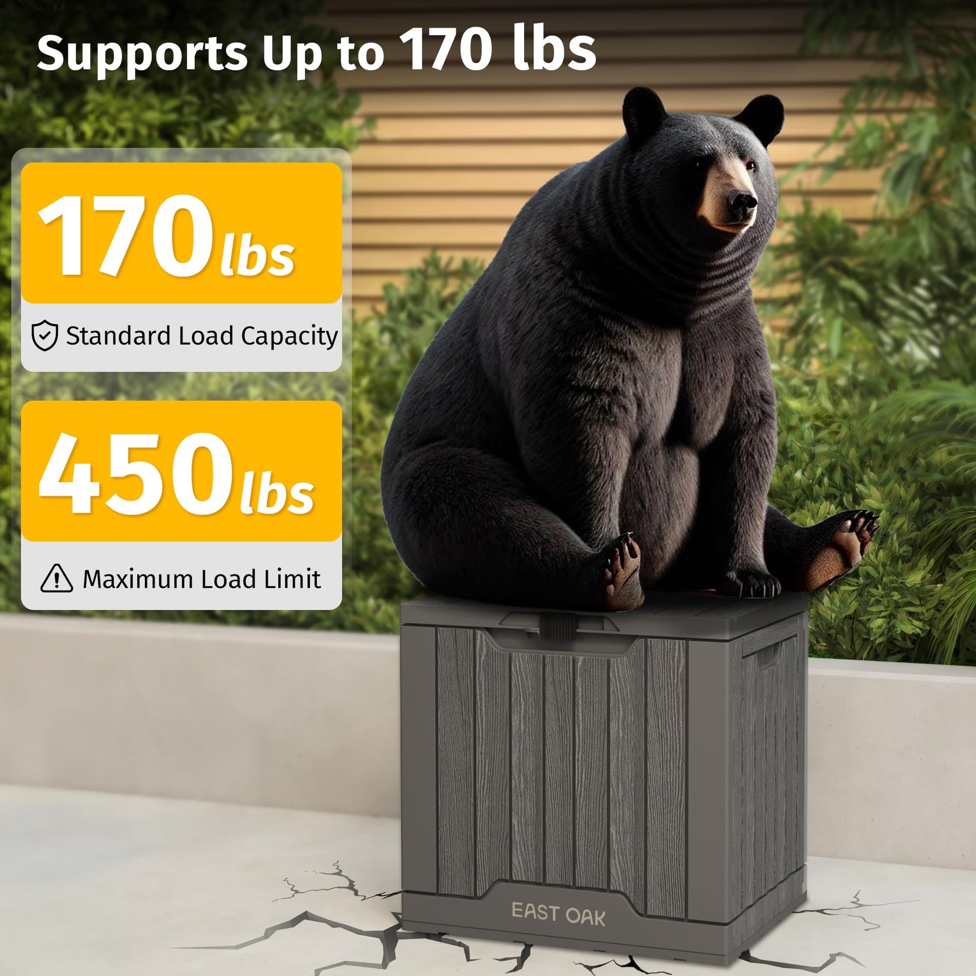 EAST OAK Outdoor Storage Box | 31 Gallon Deck Box Indoor and Outdoor Use | Waterproof Resin Storage Bin with Latch for Patio Cushions, Gardening Tools | UV Resistant | Deep Grey - CookCave