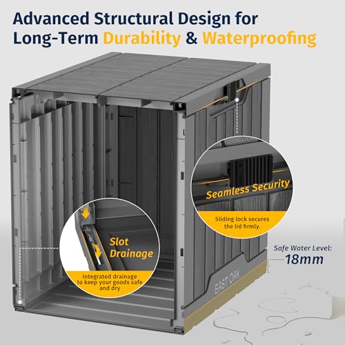 EAST OAK Outdoor Storage Box | 31 Gallon Deck Box Indoor and Outdoor Use | Waterproof Resin Storage Bin with Latch for Patio Cushions, Gardening Tools | UV Resistant | Deep Grey - CookCave