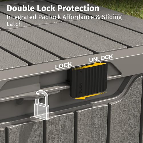 EAST OAK Outdoor Storage Box | 31 Gallon Deck Box Indoor and Outdoor Use | Waterproof Resin Storage Bin with Latch for Patio Cushions, Gardening Tools | UV Resistant | Deep Grey - CookCave