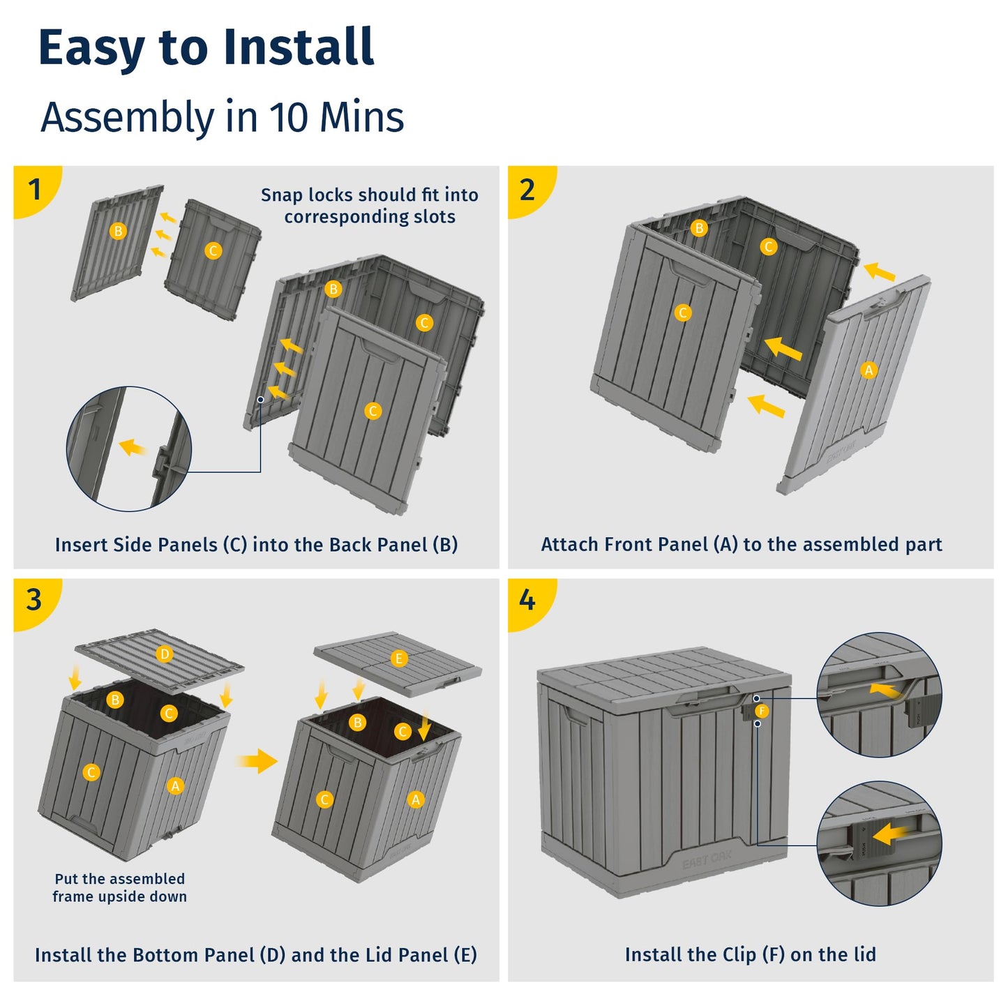 EAST OAK Outdoor Storage Box | 31 Gallon Deck Box Indoor and Outdoor Use | Waterproof Resin Storage Bin with Latch for Patio Cushions, Gardening Tools | UV Resistant | Deep Grey - CookCave