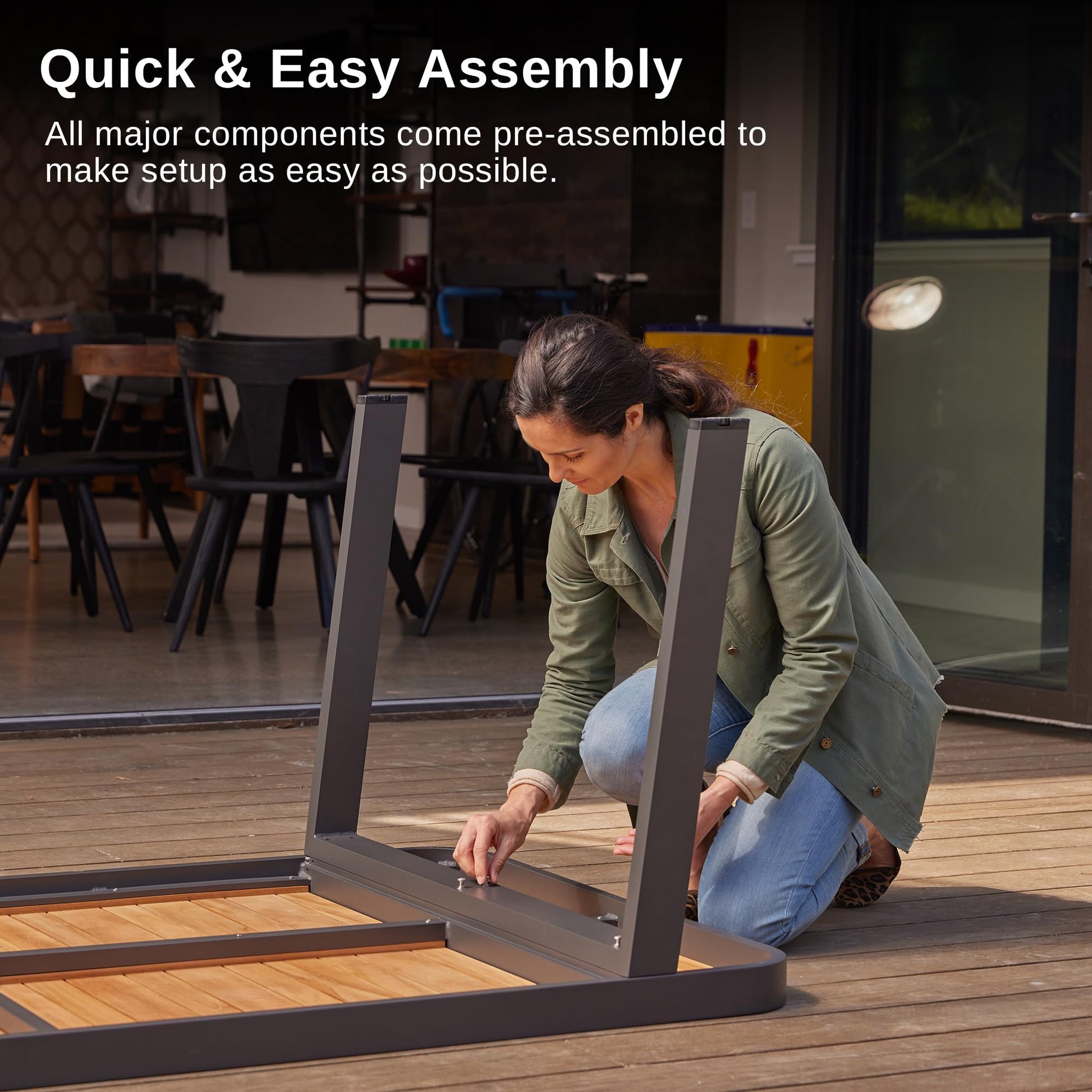 EAST OAK Signature 7 Pieces Outdoor Dining Set, Patio Furniture Set with Finest Teak Wood, Powder-Coated Aluminum Frame Table and Teslin Fabric Chairs, Patio Dining Set for Garden and Yard, Dark Grey - CookCave