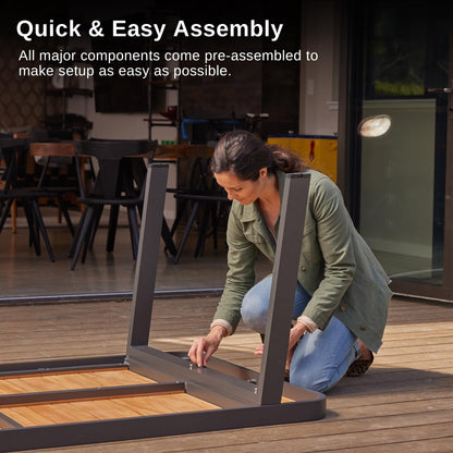 EAST OAK Signature 7 Pieces Outdoor Dining Set, Patio Furniture Set with Finest Teak Wood, Powder-Coated Aluminum Frame Table and Teslin Fabric Chairs, Patio Dining Set for Garden and Yard, Dark Grey - CookCave