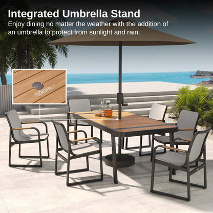 EAST OAK Signature 7 Pieces Outdoor Dining Set, Patio Furniture Set with Finest Teak Wood, Powder-Coated Aluminum Frame Table and Teslin Fabric Chairs, Patio Dining Set for Garden and Yard, Dark Grey - CookCave