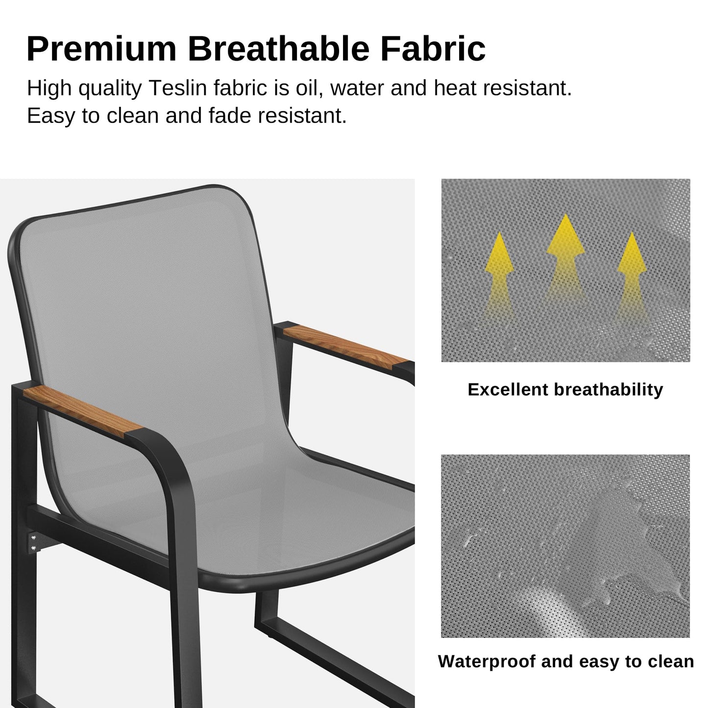 EAST OAK Signature 7 Pieces Outdoor Dining Set, Patio Furniture Set with Finest Teak Wood, Powder-Coated Aluminum Frame Table and Teslin Fabric Chairs, Patio Dining Set for Garden and Yard, Dark Grey - CookCave