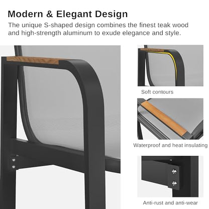 EAST OAK Signature 7 Pieces Outdoor Dining Set, Patio Furniture Set with Finest Teak Wood, Powder-Coated Aluminum Frame Table and Teslin Fabric Chairs, Patio Dining Set for Garden and Yard, Dark Grey - CookCave