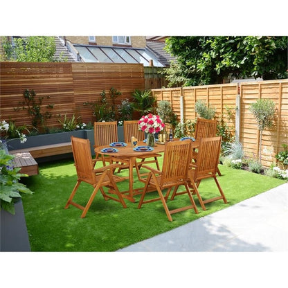 East West Furniture BSCN7NC5N 7 Piece Patio Dining Set Consist of an Oval Outdoor Acacia Wood Table and 6 Folding Adjustable Arm Chairs, 36x78 Inch, Natural Oil - CookCave