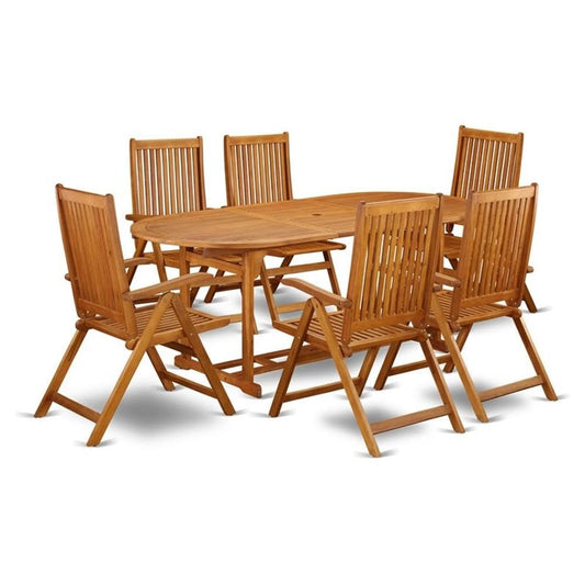 East West Furniture BSCN7NC5N 7 Piece Patio Dining Set Consist of an Oval Outdoor Acacia Wood Table and 6 Folding Adjustable Arm Chairs, 36x78 Inch, Natural Oil - CookCave