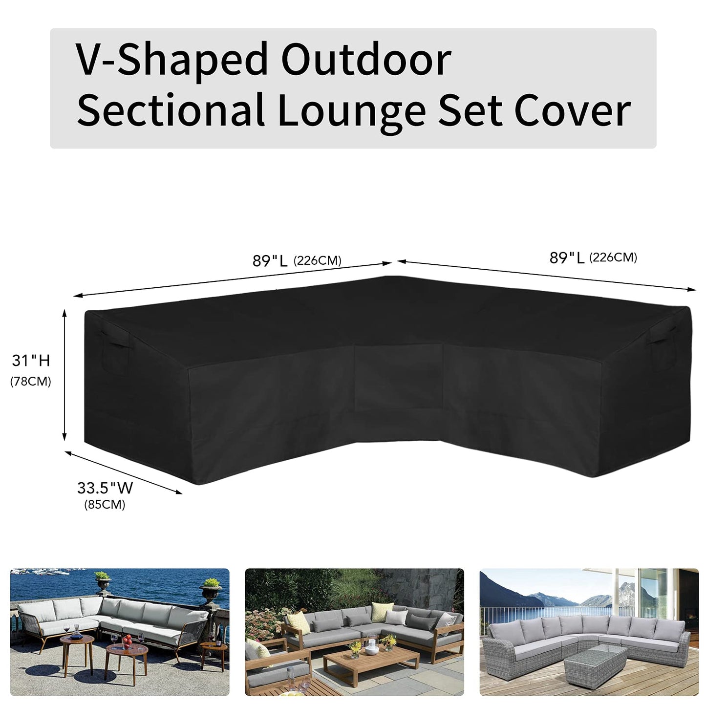 Easy-Going Patio V-Shaped Sectional Sofa Cover, Waterproof Outdoor Sectional Cover,Heavy Duty Garden Furniture Cover with Air Vent 89" L (on Each Side) x 33.5" D x 31" H, Black - CookCave