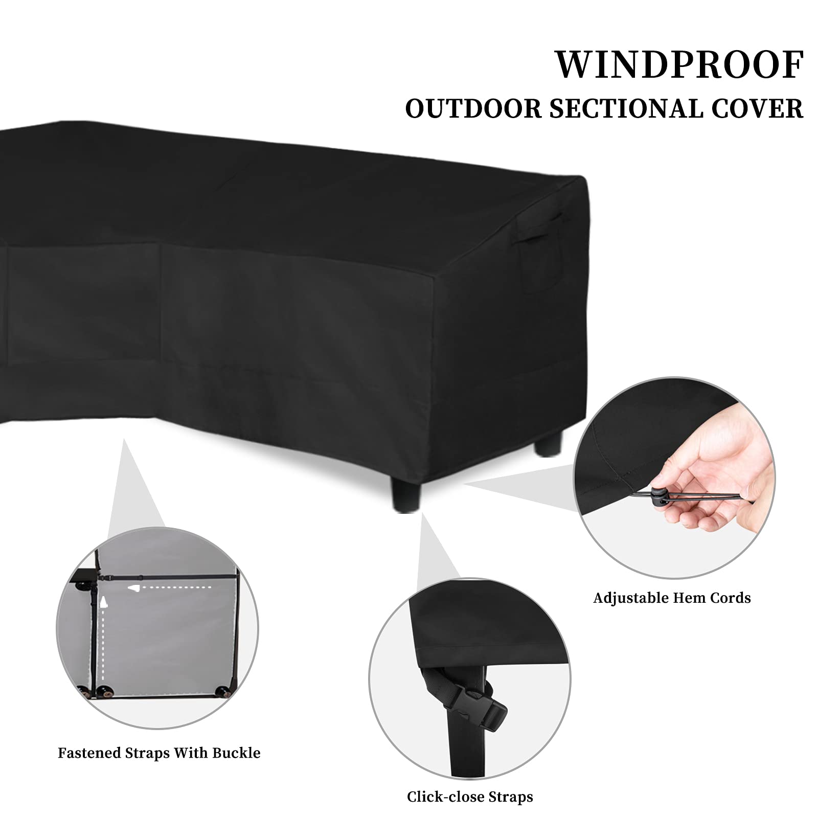 Easy-Going Patio V-Shaped Sectional Sofa Cover, Waterproof Outdoor Sectional Cover,Heavy Duty Garden Furniture Cover with Air Vent 89" L (on Each Side) x 33.5" D x 31" H, Black - CookCave