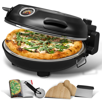 Eatex Electric Pizza Oven Indoor, 12 Inch Countertop Pizza Oven, Portable Stone Pizza Oven, Heats up to 790°F for Crispy Crust, Pizza Maker Machine for Home – Black - CookCave
