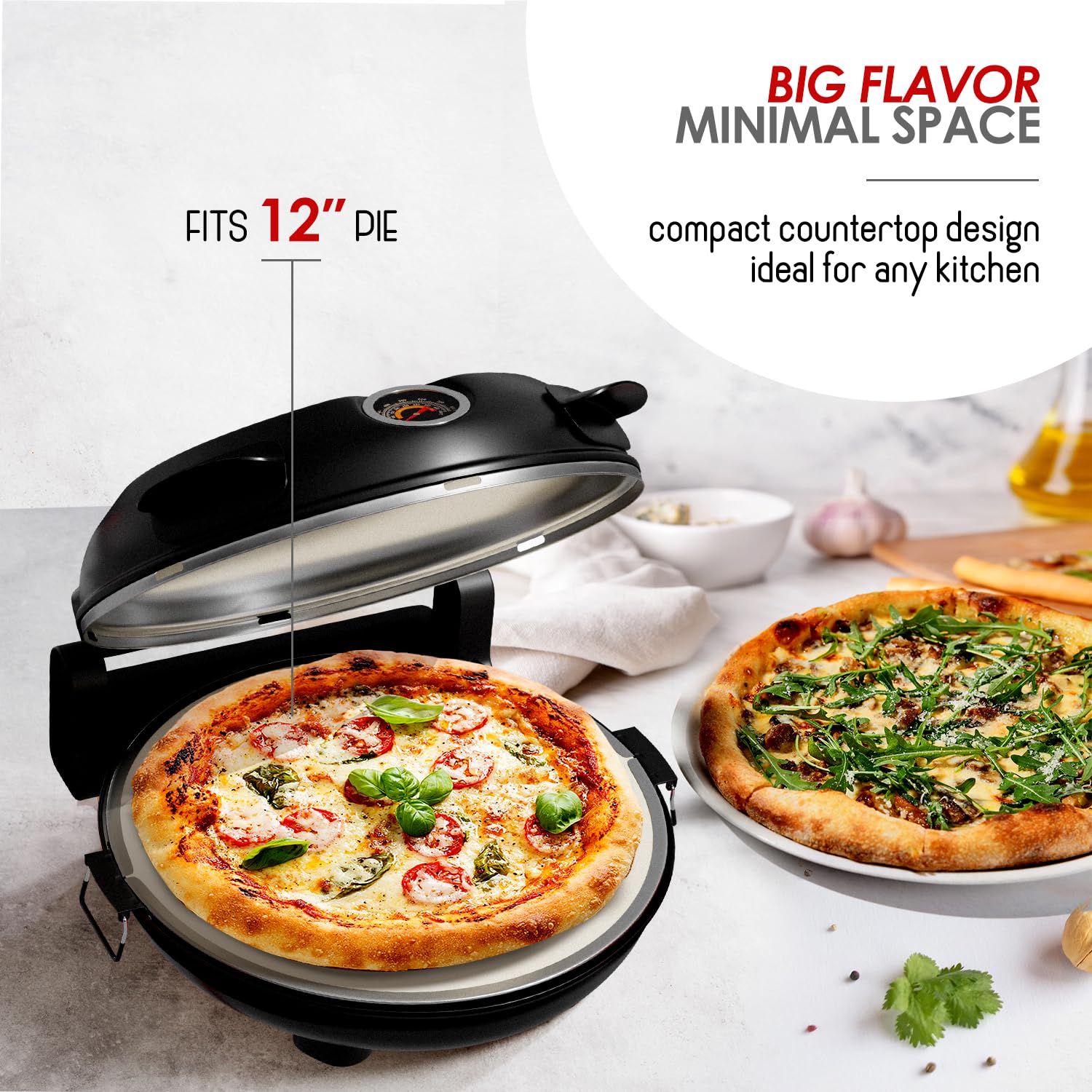 Eatex Electric Pizza Oven Indoor, 12 Inch Countertop Pizza Oven, Portable Stone Pizza Oven, Heats up to 790°F for Crispy Crust, Pizza Maker Machine for Home – Black - CookCave