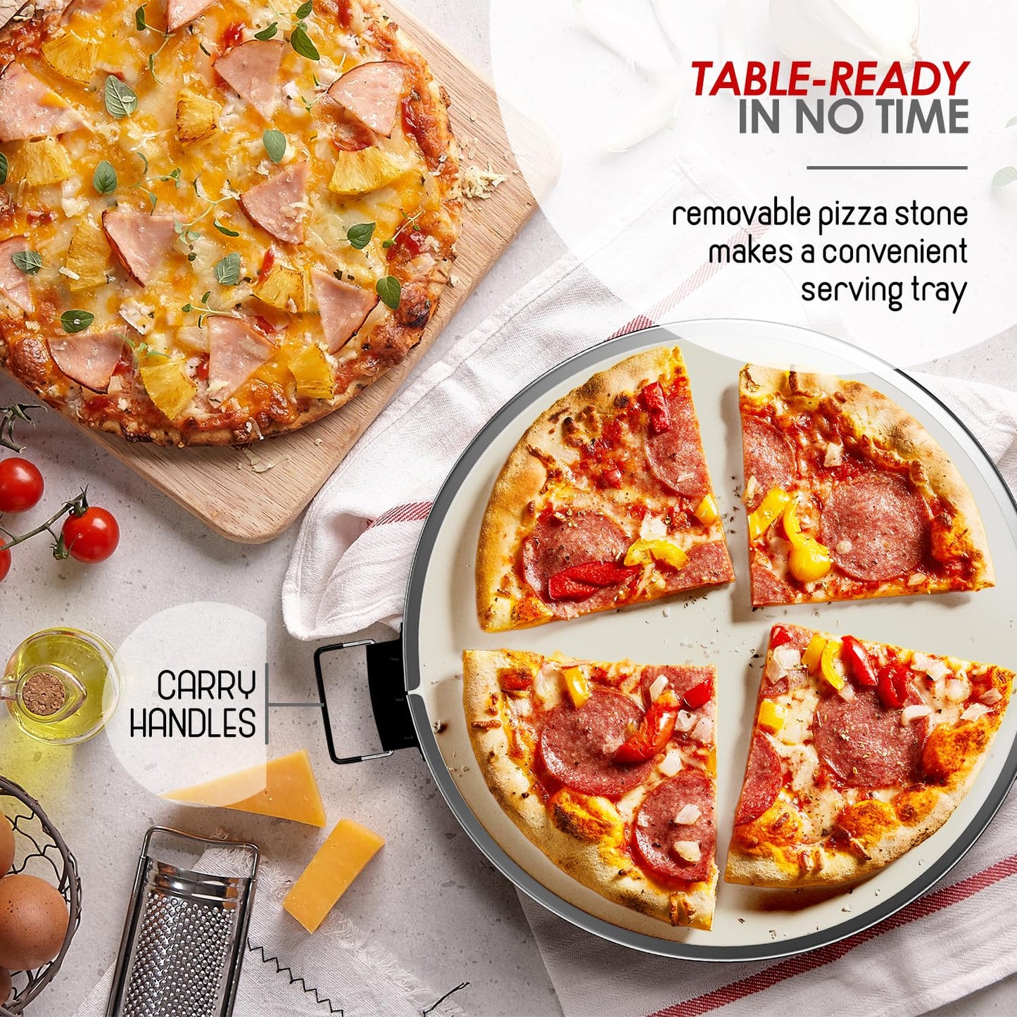 Eatex Electric Pizza Oven Indoor, 12 Inch Countertop Pizza Oven, Portable Stone Pizza Oven, Heats up to 790°F for Crispy Crust, Pizza Maker Machine for Home – Black - CookCave