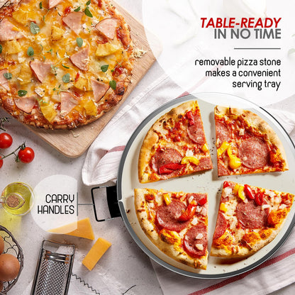 Eatex Electric Pizza Oven Indoor, 12 Inch Countertop Pizza Oven, Portable Stone Pizza Oven, Heats up to 790°F for Crispy Crust, Pizza Maker Machine for Home – Black - CookCave