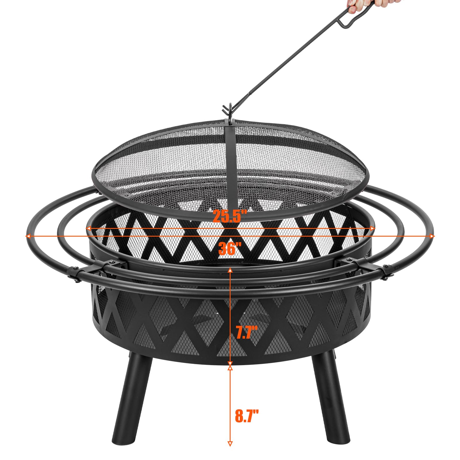 EcoNook 36 Inch Wood Burning Fire Pit with 2 Loops, Outdoor Fire Pit with Spark Screen & Fire Poker, Cross Weave Firepit for Outside Fireplace Bonfire for Yard,Patio, Garden… - CookCave