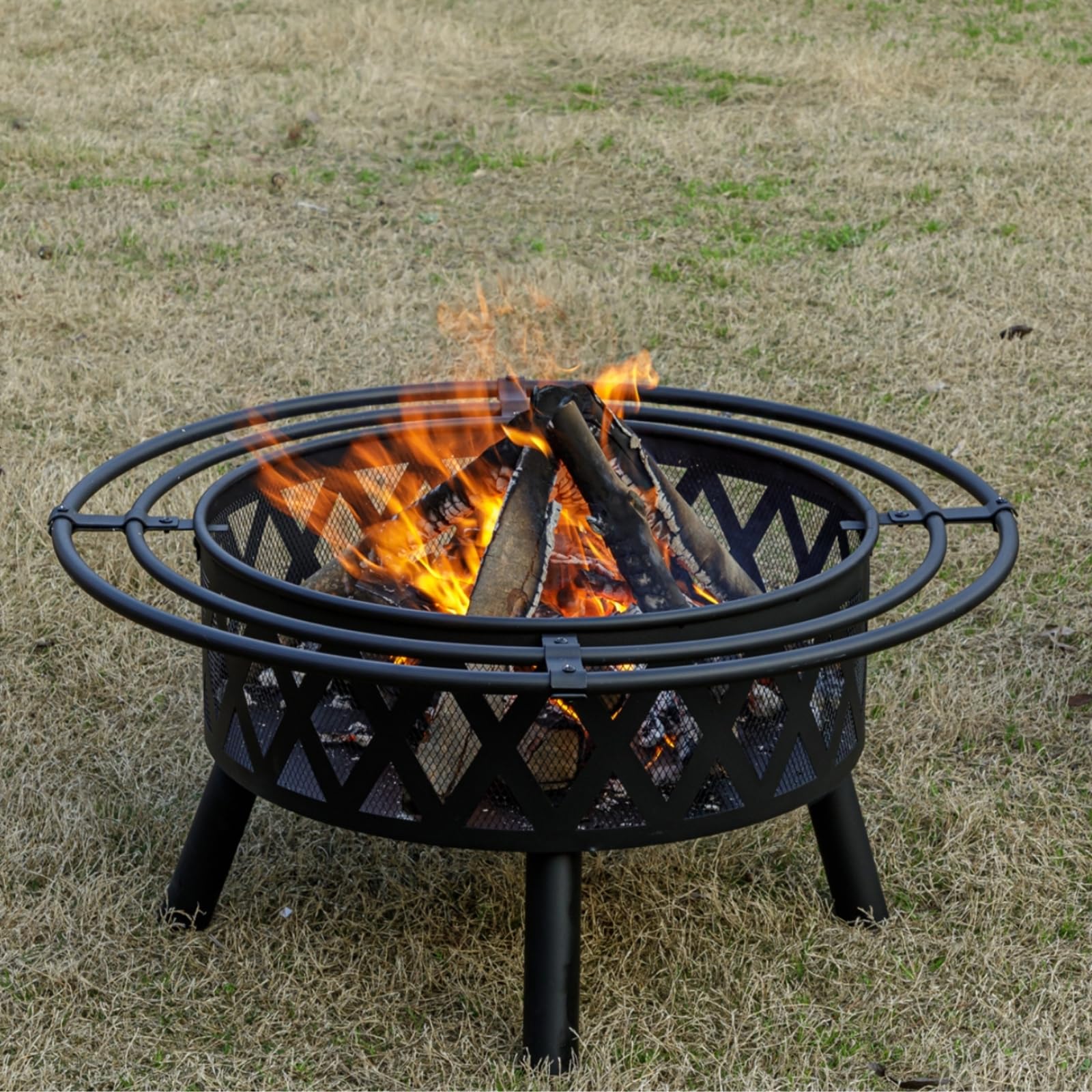 EcoNook 36 Inch Wood Burning Fire Pit with 2 Loops, Outdoor Fire Pit with Spark Screen & Fire Poker, Cross Weave Firepit for Outside Fireplace Bonfire for Yard,Patio, Garden… - CookCave