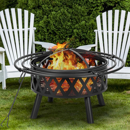 EcoNook 36 Inch Wood Burning Fire Pit with 2 Loops, Outdoor Fire Pit with Spark Screen & Fire Poker, Cross Weave Firepit for Outside Fireplace Bonfire for Yard,Patio, Garden… - CookCave