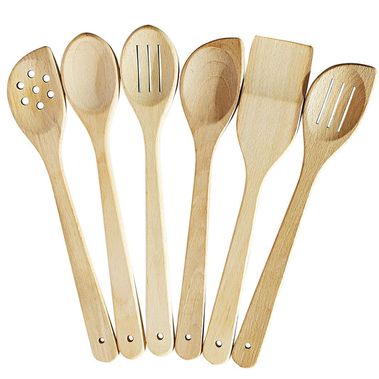 ECOSALL Healthy Wooden Spoons For Cooking Set of 6. Safe and Reliable Cooking Utensils for Kitchen – 100% Natural Nonstick Wood Spatula Spoon For Scraping, Stirring, Serving – Uncoated Solid Hardwood - CookCave